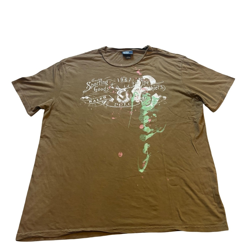 Polo Ralph Lauren Mens XL Brown Graphic T-Shirt Sportsman Elk Sporting Goods